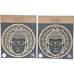 Sil Décoration murale ronde Bouddha 40 cm en bois sculpté.