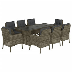 Maison Chic Ensemble à manger d'extérieur 9 pcs avec coussins,Salon de jardin gris résine tressée -GKD221926