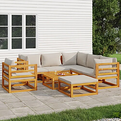 Maison Chic Salon de jardin 8 pcs + coussins - Mobilier/Meubles de jardin - Table et chaises d'extérieur gris clair bois massif -MN79957