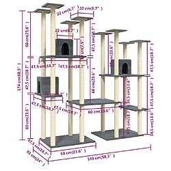 vidaXL Arbre à chat avec griffoirs en sisal Gris foncé 174 cm pas cher