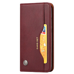 Wewoo Housse Coque Étui en cuir à rabat horizontal avec texture pour la peau Galaxy A20eavec cadre photoporte-cartes et emplacements cartes et portefeuille vin rouge