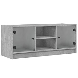 vidaXL Meuble TV avec portes en verre gris béton 102x37x42 cm