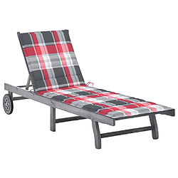 Maison Chic Chaise longue de jardin avec coussin | Bain de soleil Relax | Transat Gris Bois d'acacia solide -GKD71878