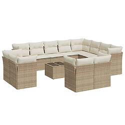 Maison Chic Salon de jardin avec coussins 13 pcs | Ensemble de Table et chaises | Mobilier d'Extérieur beige résine tressée -GKD65673