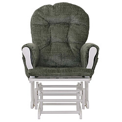 Mendler Fauteuil relax HWC-C76, rocking chair fauteuil à bascule avec pouf tissu/textile chenille (465g/m²) ~ vert, piètement blanc pas cher