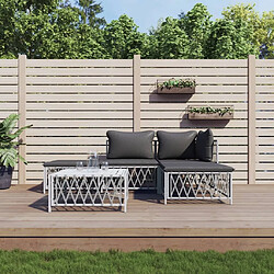 Maison Chic Salon de jardin 5 pcs avec coussins - Table et chaises d'extérieur - Mobilier/Meubles de jardin Moderne blanc acier -MN93896