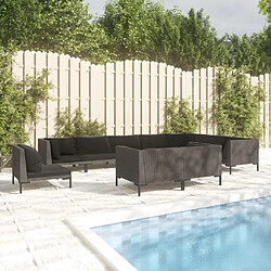 vidaXL Salon de jardin 10 pcs avec coussins Résine tressée Gris foncé