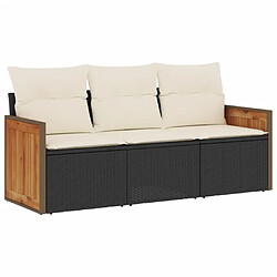 Maison Chic Salon de jardin 3 pcs avec coussins | Ensemble de Table et chaises | Mobilier d'Extérieur noir résine tressée -GKD22189