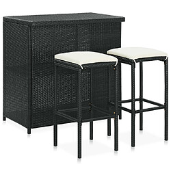 vidaXL Ensemble de bar 3 pcs Résine tressée Noir