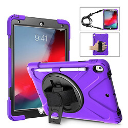 Coque en TPU Combiné en forme de X avec béquille pivotante sur 360 degrés et sangle à la main violet pour votre Apple iPad Air 10.5 pouces (2019)