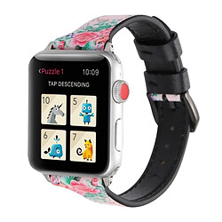 Avis Wewoo Lettre T Forme Simple Floral Bracelet de montre en cuir véritable avec boucle en acier inoxydable pour Apple Watch séries 3 et 2 et 1 42 mm (rose)