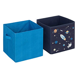 Atmosphera, Createur D'Interieur Lot de 2 boites de rangement Espace en tissu - 29x29x29cm - Bleu