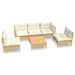 Maison Chic Salon de jardin 6 pcs avec coussins | Ensemble de Table et chaises | Mobilier d'Extérieur crème Bois de pin massif -GKD34591