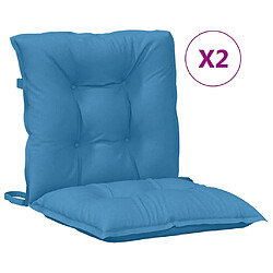 vidaXL Coussins de chaise à dossier bas lot de 2 bleu mélangé tissu