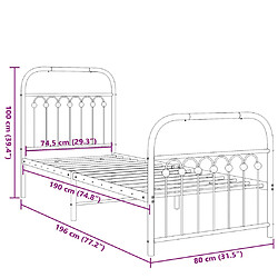 Vidaxl Cadre de lit métal avec tête de lit/pied de lit noir 75x190 cm pas cher