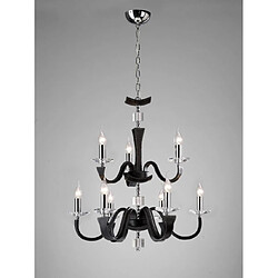 Luminaire Center Suspension Nardini 2 Tier 9 Ampoules chrome poli/Faux cuir noir/cristal