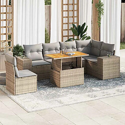 vidaXL Salon de jardin avec coussins 7 pcs beige résine tressée