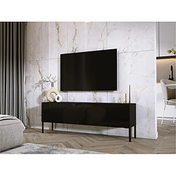 3XELIVING Meuble TV en couleur Noir mat / Noir brillant avec pieds droits en noir, D: l : 140 cm, H : 52 cm, P : 32 cm