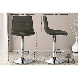 Decoshop26 Lot de 2 tabourets de bar chaises hautes avec repose-pieds incurvé en tissu taupe structure métallique chromé 10_0004316