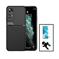 PHONECARE Kit Coque Magnetic Lux + Film Verre Trempé 5D Full Cover Curved + Support Magnétique de Voiture Renforcé pour Xiaomi 12X - Noir