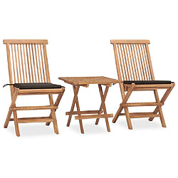 Maison Chic Mobilier à dîner 3 pcs pliable de jardin avec coussins - Ensemble table et chaises d'extérieur - Salon/Mobilier de jardin classique Teck -MN27333