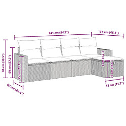 vidaXL Salon de jardin 5 pcs avec coussins noir résine tressée pas cher