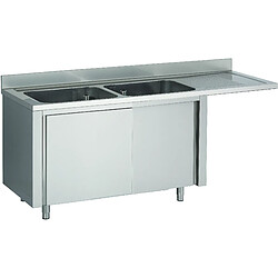 Plonge Inox sur Meuble Espace Lave-Vaisselle 2 Bacs à Gauche Gamme 600 - Fabrinox