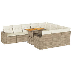 vidaXL Salon de jardin 11 pcs avec coussins beige résine tressée