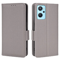 Etui en PU texture litchi avec support, gris pour votre Realme 9i/Oppo A36 4G/A76 4G