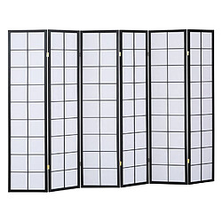 Pegane Paravent japonais grands carreaux bois noir et papier de riz - 6 pans