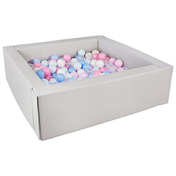 Velinda Piscine à balles carrée avec 300 balles -gris/blanc, transparent, bleu clair, rose clair, rose, bleu