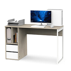 Pegane Bureau coloris effet bois/blanc - Hauteur 74 x Longueur 120 x Profondeur 55 cm