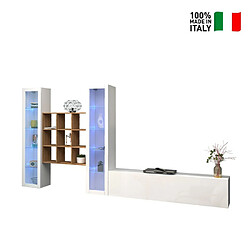 Ahd Amazing Home Design Meuble TV blanc bibliothèque en bois 2 vitrines Onir WH