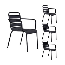 Mes Lot de 4 chaises de jardin en métal gris avec accoudoirs - BACA