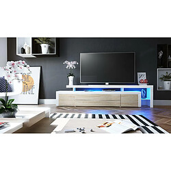 Acheter Mpc Meuble TV Blanc Et Creme + LED (lxhxp) : 227 X 52 X 39