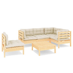 Maison Chic Salon de jardin 6 pcs + coussins - Mobilier/Meubles de jardin - Table et chaises d'extérieur crème Bois de pin -MN84599