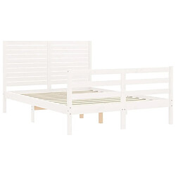 Maison Chic Cadre/structure de lit avec tête de lit pour adulte - Lit Moderne Chambre blanc petit double bois massif -MN27303 pas cher