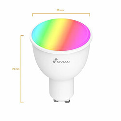 Avis Nivian Spot WiFi GU10 multicolore (RGBW) 380 lumens (4,5W) compatible Tuya Smart Life, Google Home, Amazon Alexa, Siri Shortcuts