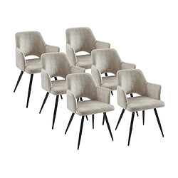 Vente-Unique Lot de 6 chaises avec accoudoirs en tissu et métal noir - Beige - KADIJA