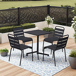 Mes Ensemble table de jardin carrée + 4 chaises en métal gris - BACA