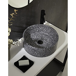 Pegane Vasque à poser / lavabo en ciment coloris noir et blanc finition mate - Diamètre 40 x Hauteur 15 cm pas cher