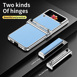 Coque en TPU + PU anti-rayures, texture litchi avec stylet télescopique pour votre Samsung Galaxy Z Flip3 5G - argent/bleu