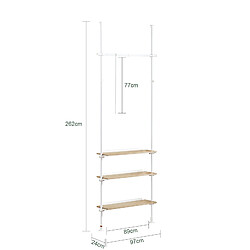 Avis SoBuy Télescopique Porte-vêtements Système de Penderie Télescopique Porte-manteau Réglable, 1 Barre, 3 Étagères et 1 Vêtement fork, L97 x H(193-262)cm, Blanc, KLS14-WN