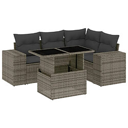 vidaXL Salon de jardin 5 pcs avec coussins gris résine tressée