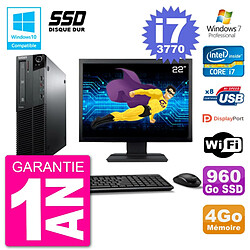 PC Lenovo M82 SFF Ecran 22" i7-3770 RAM 4Go SSD 960Go Graveur DVD Wifi W7 - Occasion