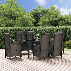 vidaXL Ensemble à manger de jardin coussins 7pcs Noir Résine tressée