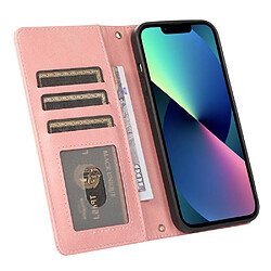 Etui en PU texture rétro avec support et porte-cartes pour votre iPhone 13 mini 5.4 pouces - rose