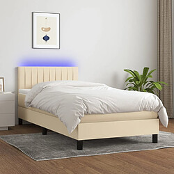 vidaXL Sommier à lattes de lit avec matelas LED Crème 100x200 cm Tissu