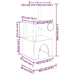 Helloshop26 Arbre à chat meuble tour grimper jouet grattage grattoir escalade plateforme avec griffoirs en sisal clair 109,5 cm gris 02_0022547 pas cher