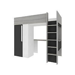 Acheter Vente-Unique Lit mezzanine 90 x 200 cm avec armoire et bureau - Anthracite et blanc + matelas - NICOLAS II